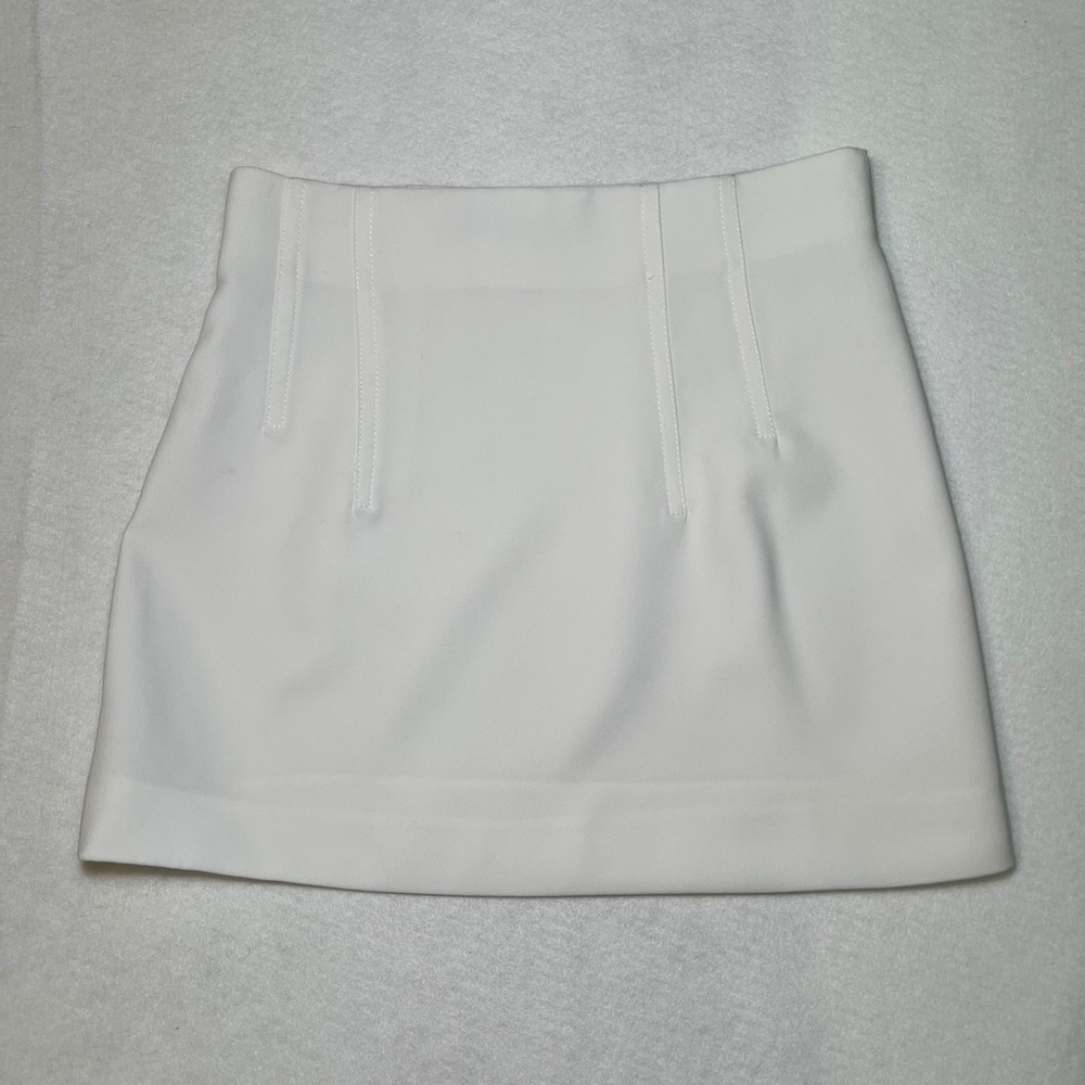 Zara White High Waisted Mini Skirt Size Small Tailored Darted A-Line Minimalist - Picture 2 of 7